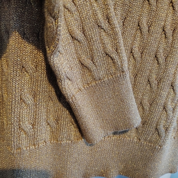 Lauren Ralph Lauren Green Label Gold Metallic Cable Knit Sweater PL - Picture 3 of 12